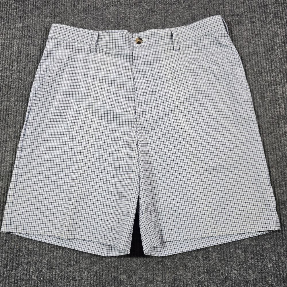 IZOD Golf Shorts Mens 36 White Check Chino Flat Front Casual Golf 10 Inseam - Picture 1 of 12